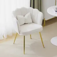 Flieks Chaise de salle à manger Chaise rembourrée 1, Chaise de cuisine Chaise de salon Chaise de maquillage avec coussin, Chaise de loisirs avec pieds en métal et revêtement en velours, Beige