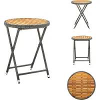vidaXL Table d'appoint Gris 60 cm Poly rotin et acacia massif - Tables de jardin