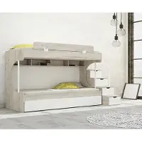AEA Lit superposé en bois Espace de rangement Marches pratiques Meubles de chambre d'enfant Blanc Design