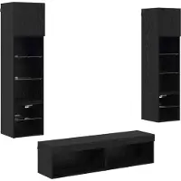 vidaXL Meuble mural TV, 6 pièces, noir, imitation chêne, panneau de fibres de bois