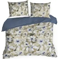 Eurofirany | Ensemble housse de couette - Linge de lit - en coton - 220 x 200 cm - Parure de lit - beige bleu - à fleurs