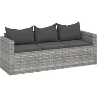 Syfax Canapé de jardin 3 places avec coussins Gris Résine tressée