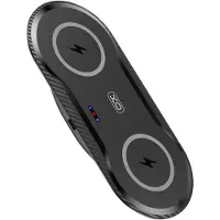 XO WX026 Chargeur sans fil 2en1 pour écouteurs Bluetooth 2 smartphones / écouteurs avec 2 bobines de charge Noir