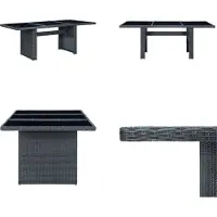 vidaXL Table de jardin gris foncé Poly rotin et verre trempé - Table de jardin - Tables - Tables