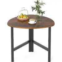 Costway Table basse triangulaire, table basse avec pieds métalliques, table d'appoint, table cocktail triangulaire avec accents en bois, brun rustique et noir