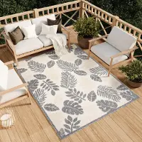 Tapiso Tapis Outdoor Indoor Salon Chambre Design Moderne Terrasse Balcon Crème Gris 140 x 200 cm