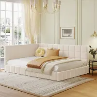 Flieks Canapé-lit Canapé-lit 140x200cm, Lit rembourré avec sommier à lattes, Lit d'adolescent Lit d'enfant avec accoudoirs et dossier, Lit double Lit de jour, Velours, Beige