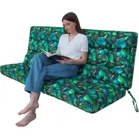 Hobbygarden POLA coussin pour balançoire de jardin 180×106×10 cm - imperméable, protégé contre les UV, matelassé, confortable, avec attaches - feuilles bleues