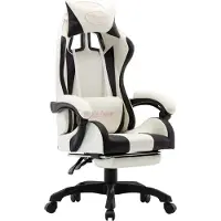 Syfax Fauteuil de jeux vidéo et repose-pied Noir et blanc Similicuir