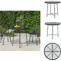 vidaXL Table de salle à manger noire Ø80 cm verre dur et acier - Tables de jardin