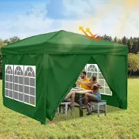 HENGDA Pavillon 3x3m, chapiteau pliable tente de jardin, protection UV, avec parties latérales pour jardin terrasse fête vert