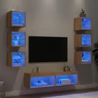 Prolenta Maison Exclusive - Unités murales TV avec LED 8 pcs chêne sonoma bois d'ingénierie