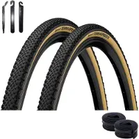 Continental 2 pneus Terra Speed Protection, prêts pour tubeless, modèle E-25, 27,5 x 1,50 (40-584), noirs/crème, + 2 chambres à air et 2 démonte-pneus