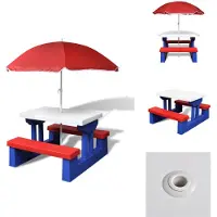vidaXL Table de pique-nique pour enfants avec bancs Parasol Multicolore - Tables de jardin