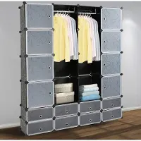 EINFEBEN 16 cubes Système d'étagères Penderie Armoire DIY Penderie noire en plastique Rangement Penderie pour chambre à coucher avec portes 180 * 142 * 37CM
