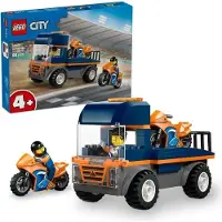 LEGO City Le Transporteur de Motos, Jouet de Construction 4 ans, Camion Plateau, 2 Motos, 2 Minifigurines