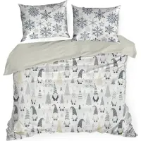 Eurofirany | Literie de Noël - Garniture de lit - Coton - 160 x 200 cm - blanc crème gris - Motif de Noël