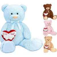 Ed Brubaker XXL Ours en peluche 100 cm bleu clair avec un Un ange sans ailes s'appelle maman cœur Peluche