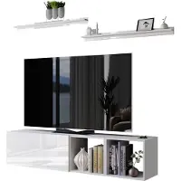 Mirjan 24 Meuble TV suspendu SALADO – blanc / blanc brillant + 2 étagères ES