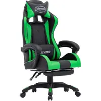 Syfax Fauteuil de jeux vidéo avec repose-pied Vert et noir Similicuir