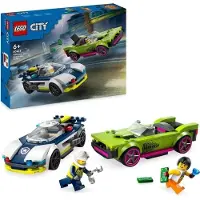 LEGO City La Course-Poursuite entre la Voiture de Police et la Super Voiture, Jeu de Construction, 6 ans et +, Avec Minifigurines