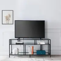 AEA Buffet TV avec plateaux en verre transparent et cadre métallique noir robuste