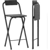 HOMCOM Lot de 2 tabourets de bar pliables, chaises de bar, chaise haute cuisine avec dossier et repose-pieds, cadre en acier, 87 cm de haut, noir