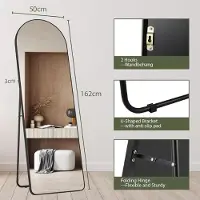 StarTech.com Miroir intégral - miroir sur pied avec support - en forme d'arc - 162 x 50 cm - cadre métallique - à poser ou à fixer au mur - noir