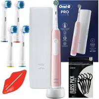 Oral-B Pro 1 brosse à dents électrique rose + 4 têtes de brossage de remplacement + étui blanc