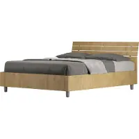 Ityhome - Lit double sans sommier 140x190 tête de lit inclinée avec des lames chêne nature Ankel