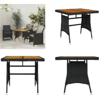 vidaXL Table de jardin noire 70x70x72 cm en polyrotin et bois d'acacia massif - Table de jardin - Tables de jardin - Table de terrasse - Mobilier de jardin
