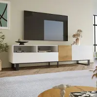 OKWISH Meuble TV 180 cm - Design Moderne avec Pieds en Métal - Blanc et Bois