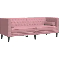 vidaXL Canapé Chesterfield avec traversins 3 places rose velours