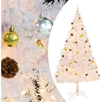 Prolenta Maison Exclusive - Sapin de Noël artificiel avec guirlandes lumineuses et boules blanches, 210 cm