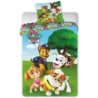 Faro Nickelodeon Enfants Parure de lit réversible Paw Patrol Chase Marshall Rubble Skye Chiens Patte Prairie Arbres Couette 140 x 200 + oreiller 70 x 90 cm 100% coton