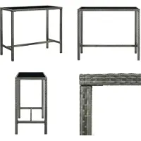 vidaXL Table de bar de jardin Gris 130x60x110 cm Poly rotin et verre - Table de bar - Tables de bar - Tables hautes