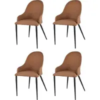 STOCK LINE Tommychairs Lot de 4 chaises rembourrées Jessica avec accoudoirs, recouvertes de similicuir marron clair et pieds en fer noir mat