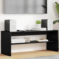 Prolenta Meuble TV exclusif - Dimensions : 100 x 35 x 40 cm. Finition noire imitation bois chêne. Matériau : panneaux de particules
