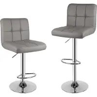 Bigzzia Tabouret de bar (lot de 2), Tabouret de bar en similicuir avec dossier, jusqu'à 100kg, hauteur réglable, pivotant à 360°, Gris