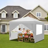 Jayseuw Pavillon Pavillon pliant 3x3m blanc avec parois latérales Tente de réception Protection UV Réglable en hauteur Avec sac de transport, pour l'extérieur, le jardin, le camping