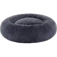 Feandrea lit moelleux pour chien, panier pour chat, coussin donut, lavable, rembourrage central amovible, peluche longue, 50 cm de diamètre, gris foncé