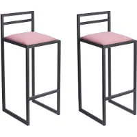 Ferro Lot de 2 tabourets de bar, noir, 95 cm avec dossier - tabouret de bar en métal avec assise rembourrée - style loft industriel - rose