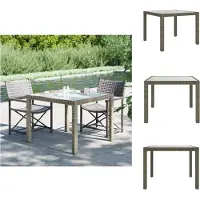 vidaXL Table de jardin 90x90x75 cm Verre trempé Poly rotin Gris - Tables de jardin