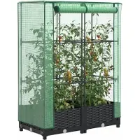 Prolenta Maison Exclusive - Potager surélevé avec serre intégrée, aspect rotin, 80 x 40 x 123 cm