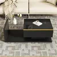 Sweiko table basse de 100 cm, noir brillant. Tables d'appoint, tables basses avec verre et effet LED