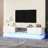Merax TV-Lowboard avec 2 tiroirs et compartiment ouvert, armoire TV blanc brillant, table TV avec anti-basculement et APP Timer, TV-Board largeur 160cm