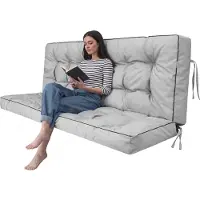 Hobbygarden POLA coussin pour balançoire de jardin 120×106×10 cm - imperméable, avec protection UV, matelassé, confortable, avec attaches - cendré