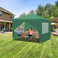 Jayseuw Pavillon pliable 3x3m vert avec parois latérales Tente de réception protection UV réglable en hauteur avec sac de transport, pour extérieur jardin camping