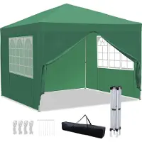 TolleTour Pavillon 3x3m, chapiteau pliable tente de jardin, protection UV, avec parties latérales pour jardin terrasse fête vert