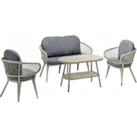 AEA Sofagarnitur Rattan Graue Luxuriöse Sofa 2 Sitzer Moderner 2x Sessel Couchtisch